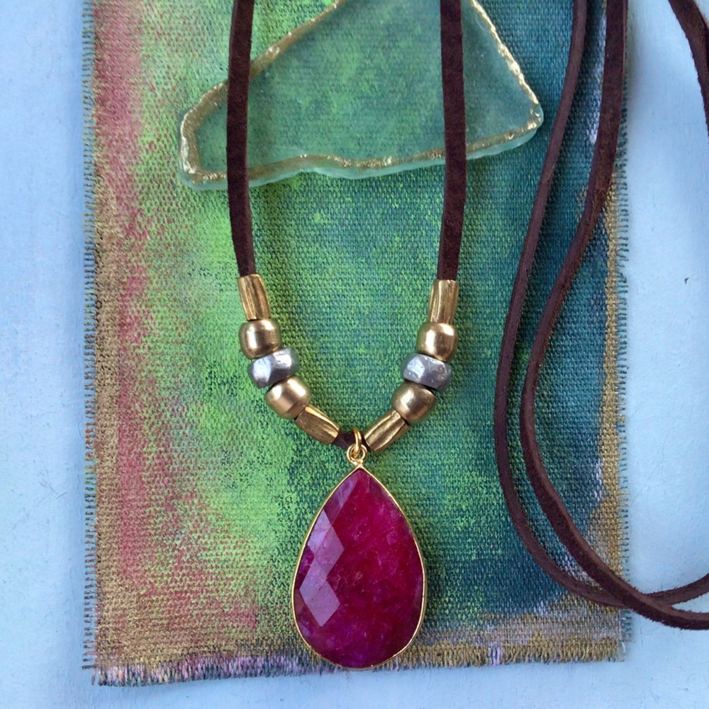 Ruby Leather Cord Lace Necklace Sundance Charm